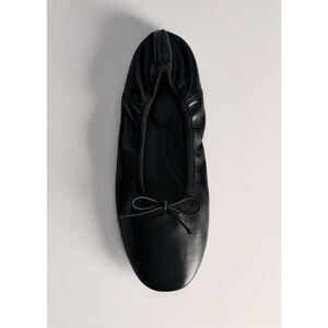 MANGO Leather Ballet Flats With Bow Black EU 38 US 7.5-8 NWT